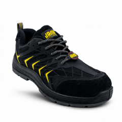 JAMA Leather PU Steel Toe Black Safety Shoes, 82519-JF002-07, Size: 7