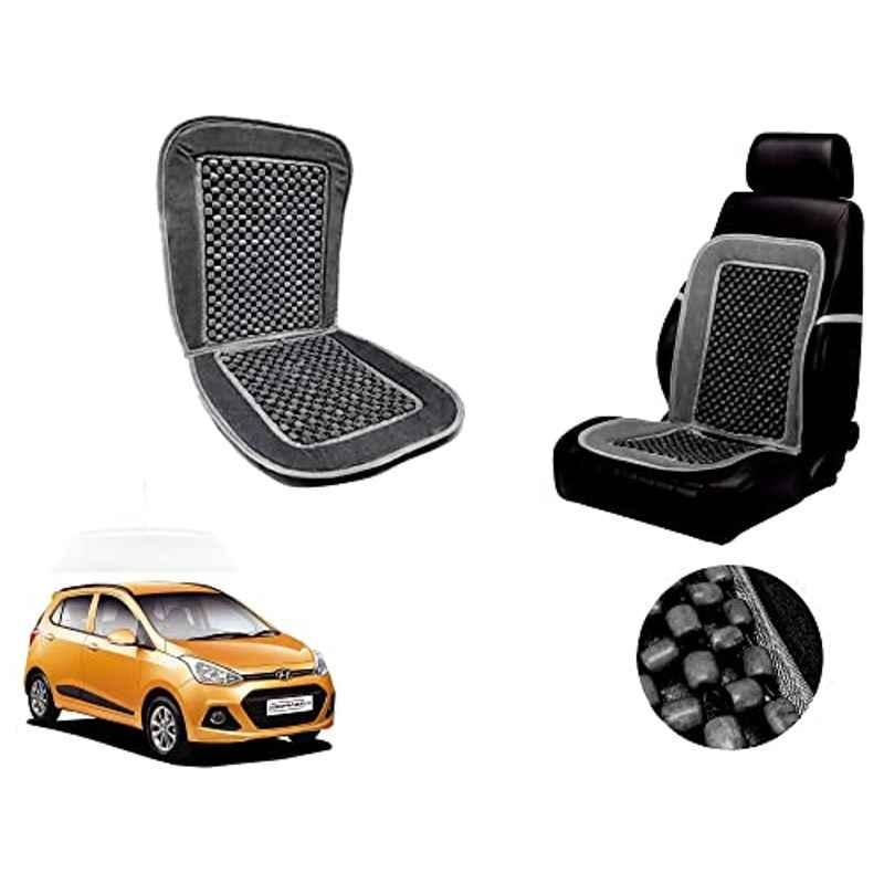 Auto Pearl PU, Velvet & Wooden Beads Grey Rectangular Seat Cushion for Hyundai Grand i10