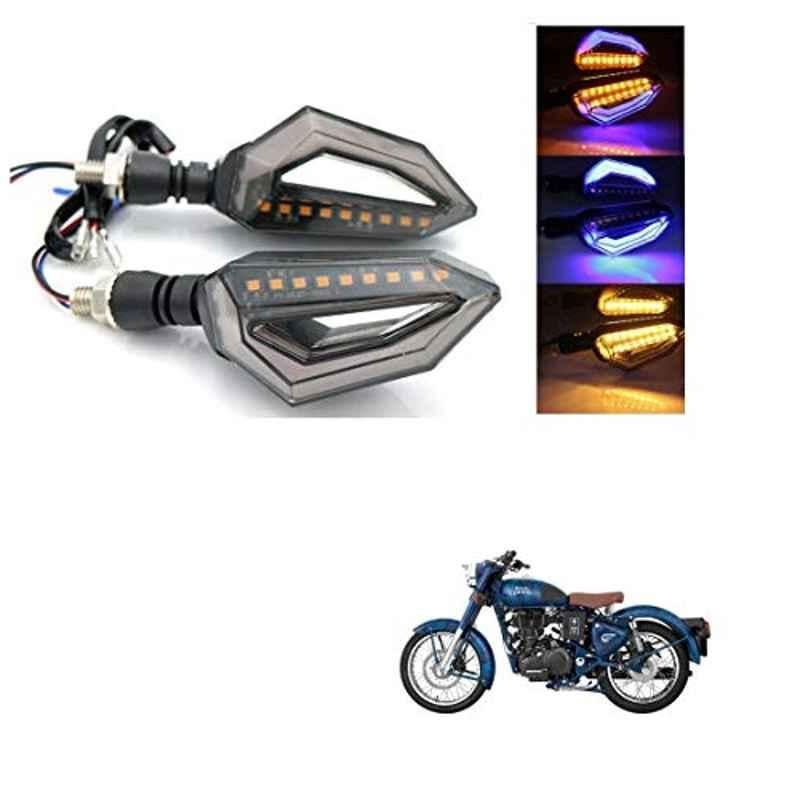 Kozdiko 4 Pcs Bike D Shaped 9 LED Front & Rear Side Turn Signal Indicator Light Set for Royal Enfield Classic 500