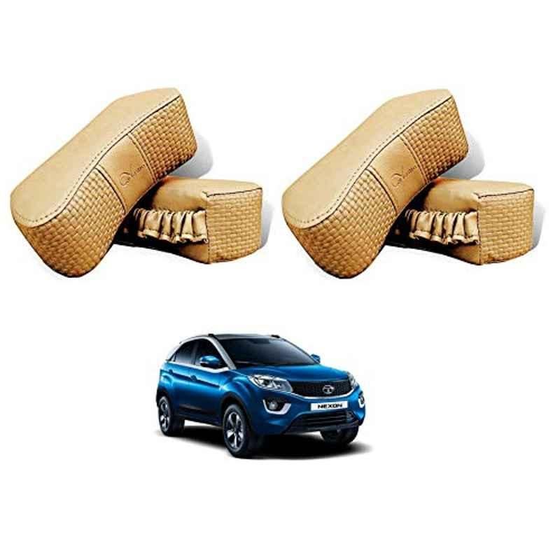 Kozdiko 4 Pcs CV Designer Beige Leatherite Neck Rest Car Cushion Pillow Set for Tata Nexon