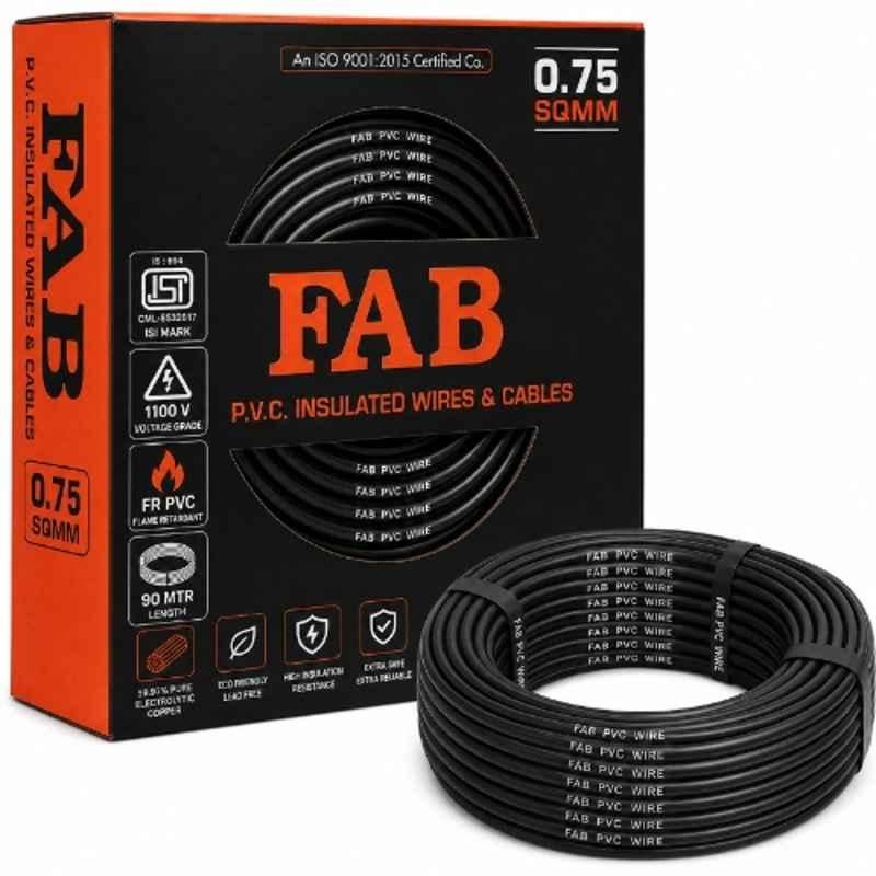 FAB 0.75 Sqmm Single Core Black FR PVC CCS Copper Insulated House Wire, Length: 91 m