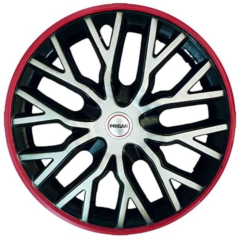 Prigan 4 Pcs 15 inch Polypropylene Black, Silver & Red Press Fitting Car Wheel Cover Set for Mahindra KUV 100 K5 & K8