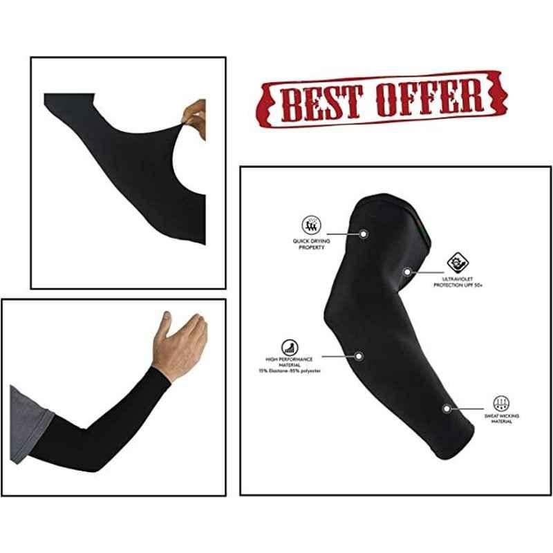 AOW Unisex Stretchable Fingerless Arm Protection Sleeves for Driving, Biking, Cycling (Black, Free Size) A-13