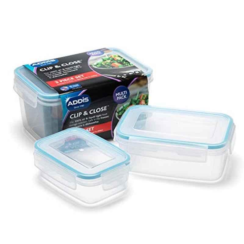 Addis 3 Pcs Plastic Clear Rectangle Clip & Close Food Storage Box Set, 503042