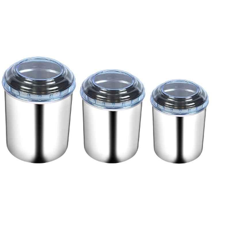 Sempl 3 Pcs Stainless Steel Canister Set with Blue Unbreakable Plastic Lid