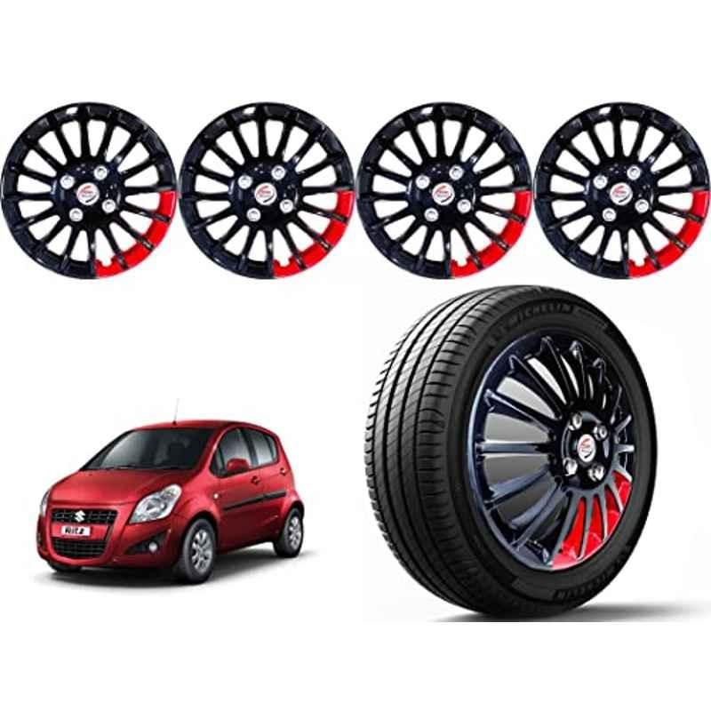 Auto Pearl 4 Pcs 14 inch Polypropylene Black & Red Press Type Car Wheel Cover Set with Retention Ring for Maruti Suzuki Ritz Type 2 2015-2017