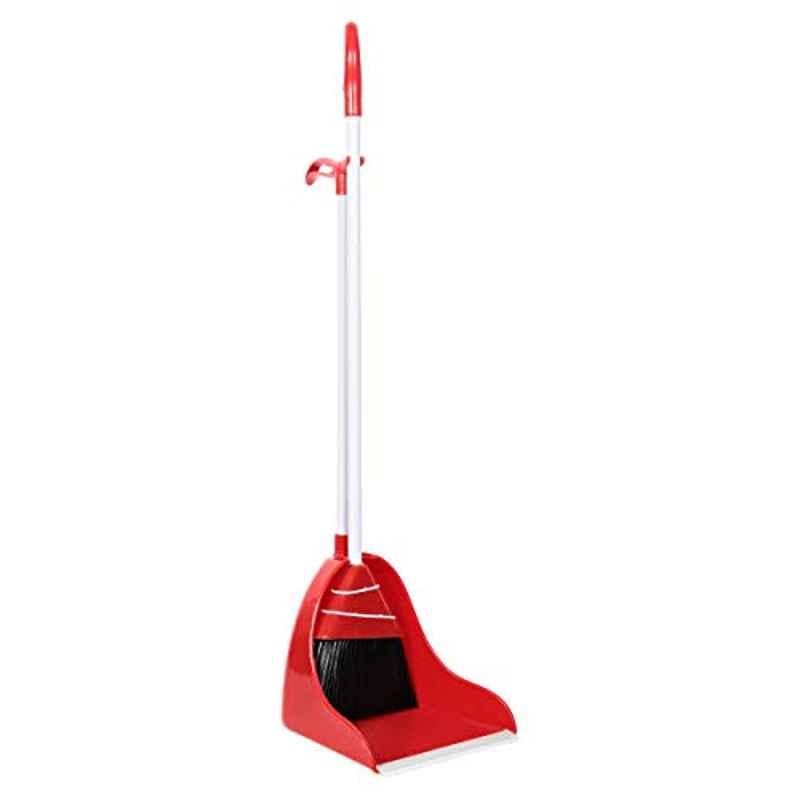 Moonlight 28x54cm Plastic Red Long Handle Dust Pan with Broom, 53123