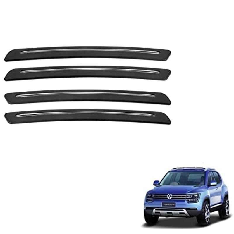 Kozdiko 4 Pcs Rubber Black Car Bumper Protector Set with Chrome Strip for Volkswagen Taigun