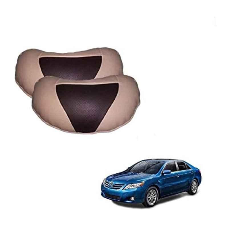 Kozdiko 2 Pcs Beige & Brown Car Neck Rest Cushion Pillow Set for Toyota Camry