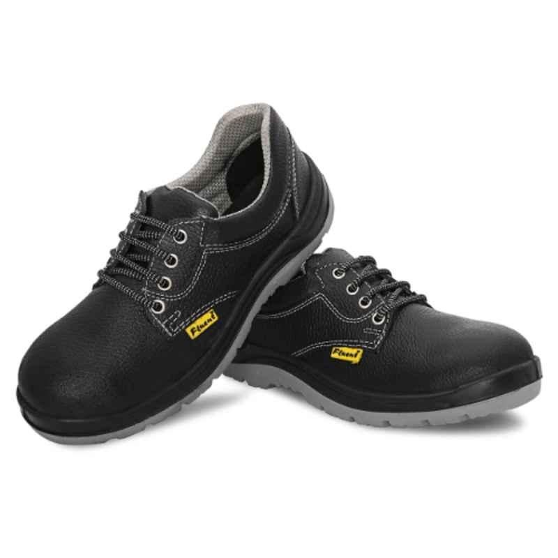 Fluent P1711 Leather Steel Toe Black Work Safety Shoes, Size: 8