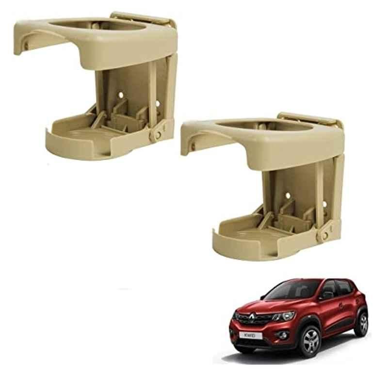 Kozdiko Plastic Beige Foldable Car Drink Holder for Renault Kwid (Pack of 2)