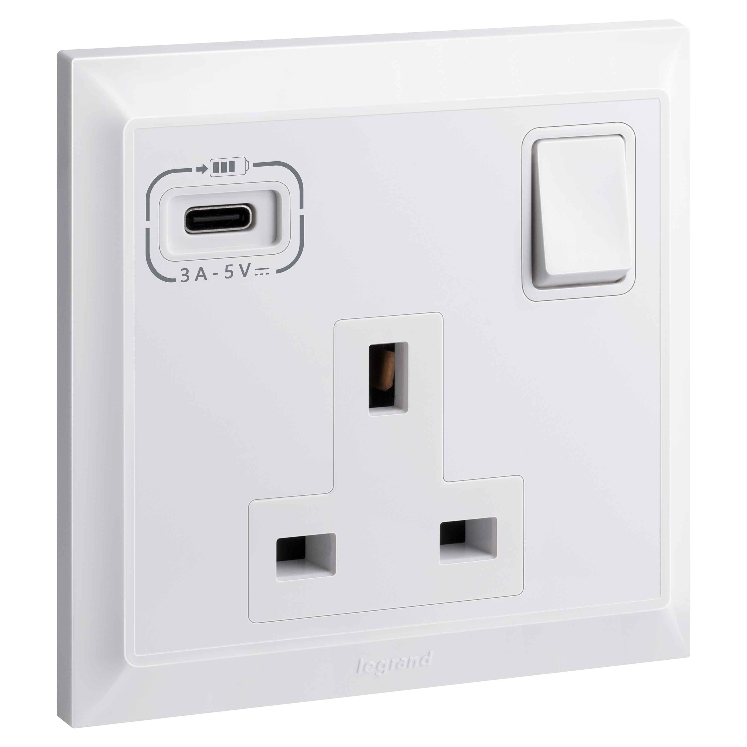Legrand Belanko-S 13A 250V White Single Pole Switched with USB 
