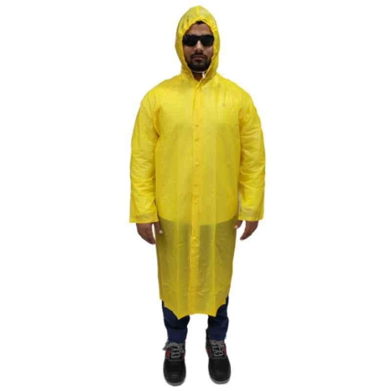 Workman PVC Yellow Hooded Rain Coat, RS YM 04, Size: 4XL