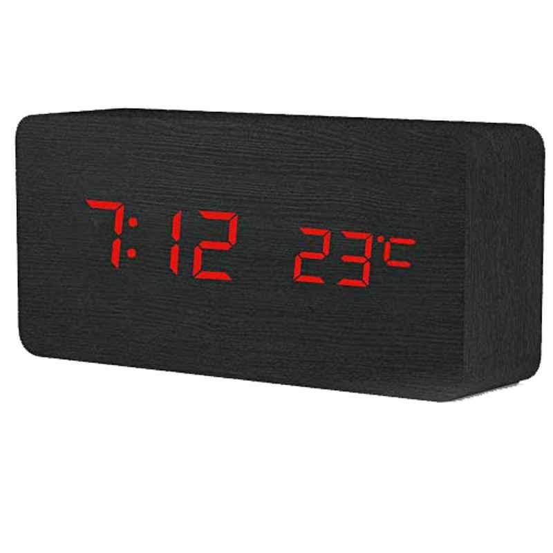 Rubik 14.8x7cm Wood Black & Red Digital Alarm Clock