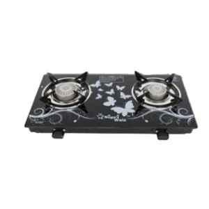 Sigri-Wala 2 Burner Toughened Glass Black Sleek Manual Gas Stove