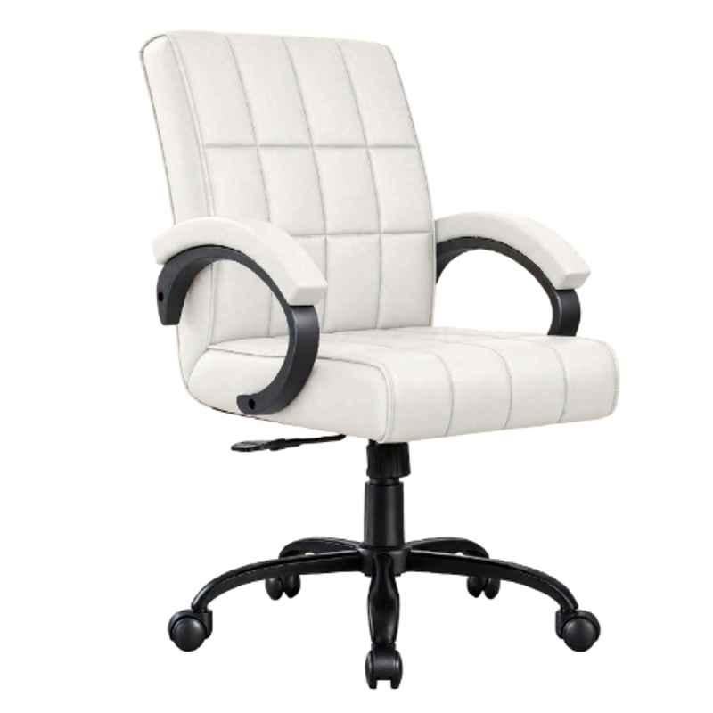 ZRF Leatherette White Medium Back Armrest Ergonomic Office Chair, MECXON-WHITE01