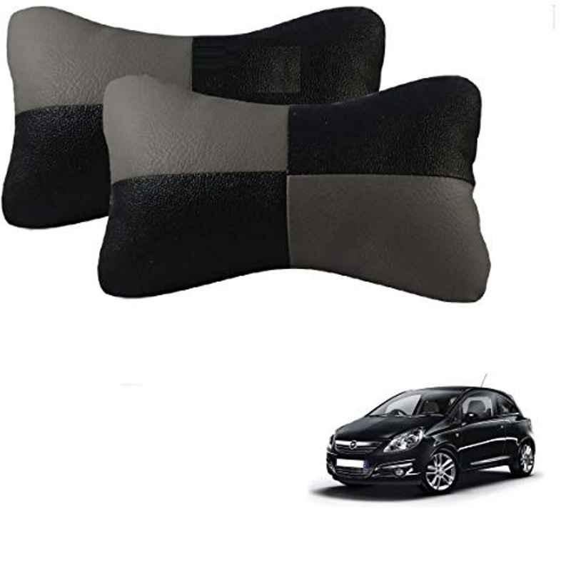 Kozdiko 2 Pcs Leather Grey & Black Neck Rest Car Cushion Pillow Set for Opel Corsa