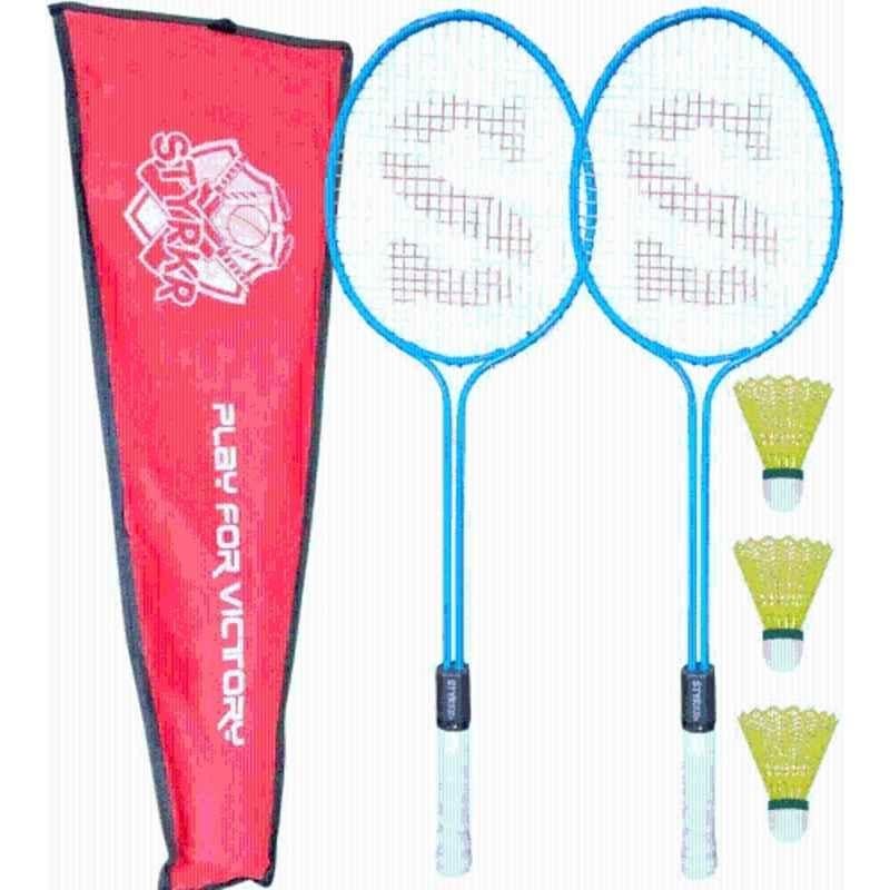 STYRKR Alloy Steel Blue Badminton Racquet Set of 2 Steel Frame with Shuttlecocks 3 & Bag Badminton Kit