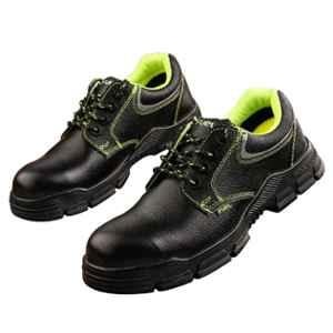 Fuel Reevon-04 Premium Leather & Breathable Air Mesh Black & Green Non Metallic Toe Safety Shoes, Size: 7