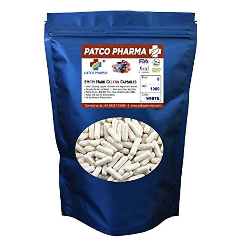 Patco Pharma 400-800mg Gelatine White Empty Capsule for Size 0 Capsule (Pack of 1000)