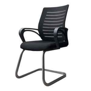 Woodberg Aspire Cushioned Seat Mesh Black Medium Back Visitors Chair with Fixed Armrest & Sled Base Frame, PF-3837