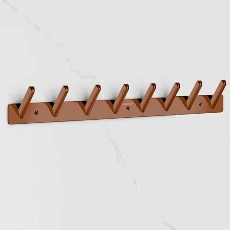 Plantex Wall Hooks for Hanging Cloth/Stainless Steel Towel Hangers/Bathroom Robe Hooks/Door Hangers/Square Wall Hook/Hook Rail for Hanging Keys 8 Hooks, PVD Rose Gold