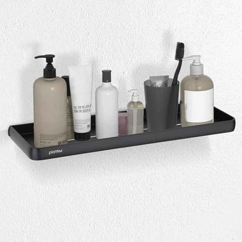 Plantex 18x5 inch Aluminium Black Self Adhesive Bathroom Shelve/No Drill Bathroom Organizer for Home/Office/Hotel, R-1502
