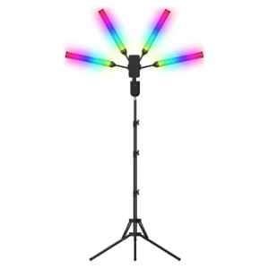 Gift Max 60W 2500-8500K 4 Arm RGB LED Star Ring Light with 7ft Foldable Stand, Adapter, 1.6m Reverse Folding Bracket, Phone Holder & Light Storage Bag