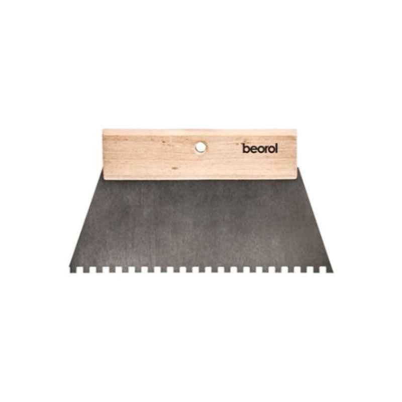 Beorol 250mm Beige & Silver Wooden Handle Scraper With Teeth, GK250