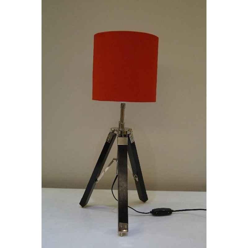 Tucasa Mango Wood Black Tripod Table Lamp with Polycotton Red Shade, P-46