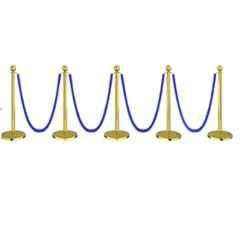 Ladwa 5 Pcs Golden Finish Queue Manager with Blue Velvet 1.5m Rope, Barricade & Stanchions Set