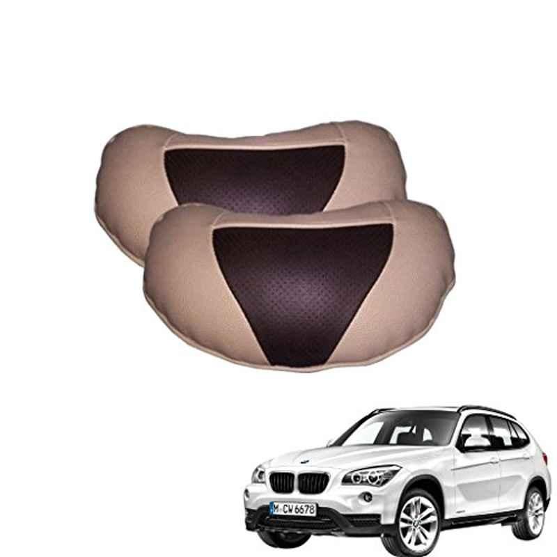 Kozdiko 2 Pcs Brown & Beige Neck Rest Set for BMW X1, koz_38938