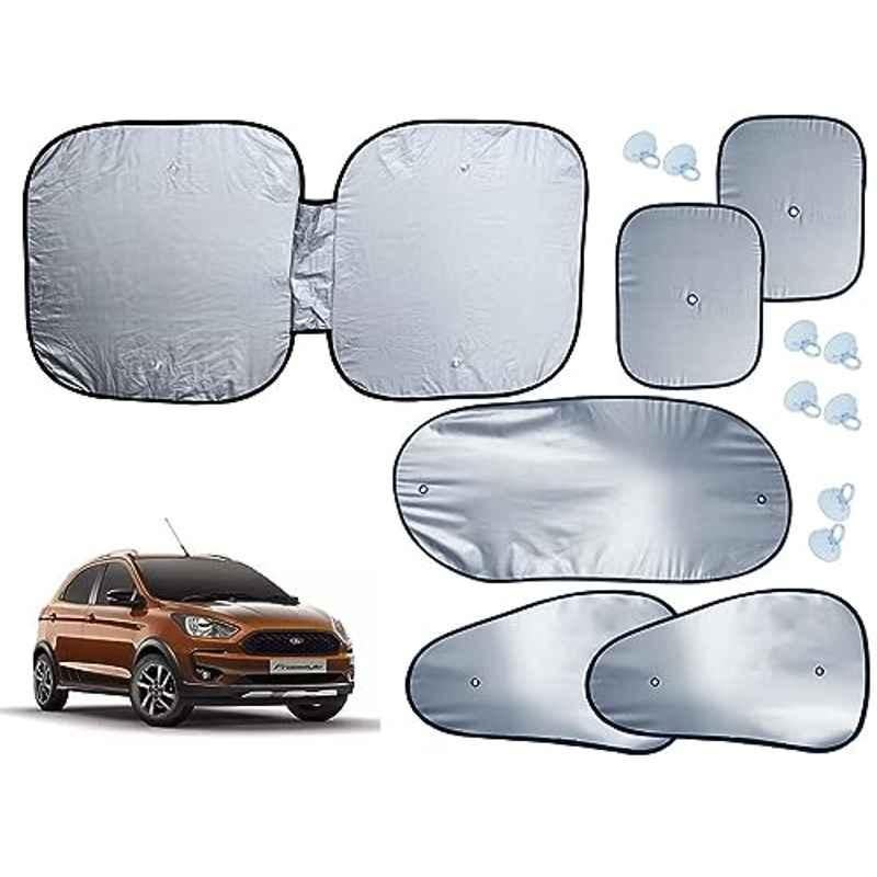 Auto Pearl 6 Pcs Polyester Black & Silver Window, Front & Rear Sun Shade Set for Ford Aspire Free Style 2018