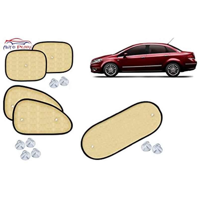 Auto Pearl 5 Pcs PVC & Mesh Beige Window & Rear Sun Shade Set for Fiat Linea
