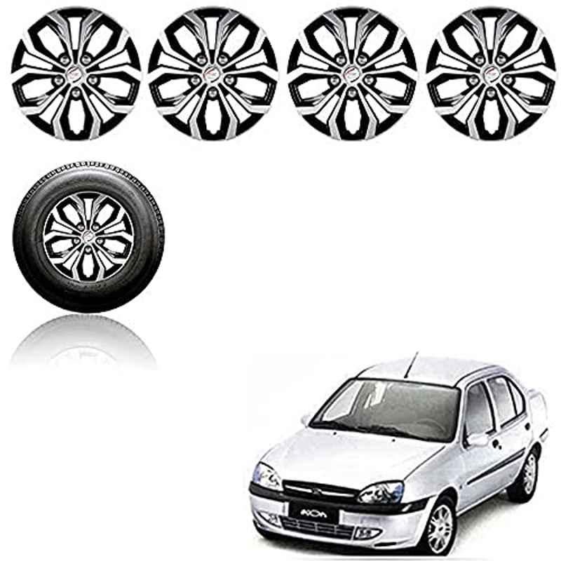 Auto Pearl 4 Pcs 13 inch ABS Silver & Black Press Fitting Wheel Cover Set for Ford Ikon