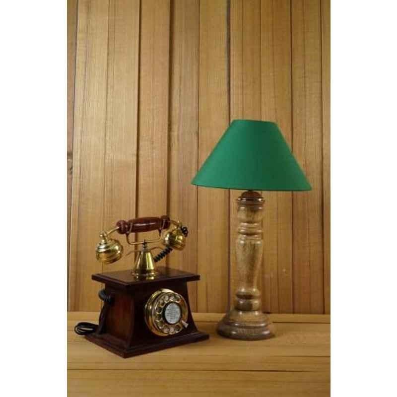 Tucasa Mango Wood Royal Brown Table Lamp with 10 inch Polycotton Green Pyramid Shade, WL-223
