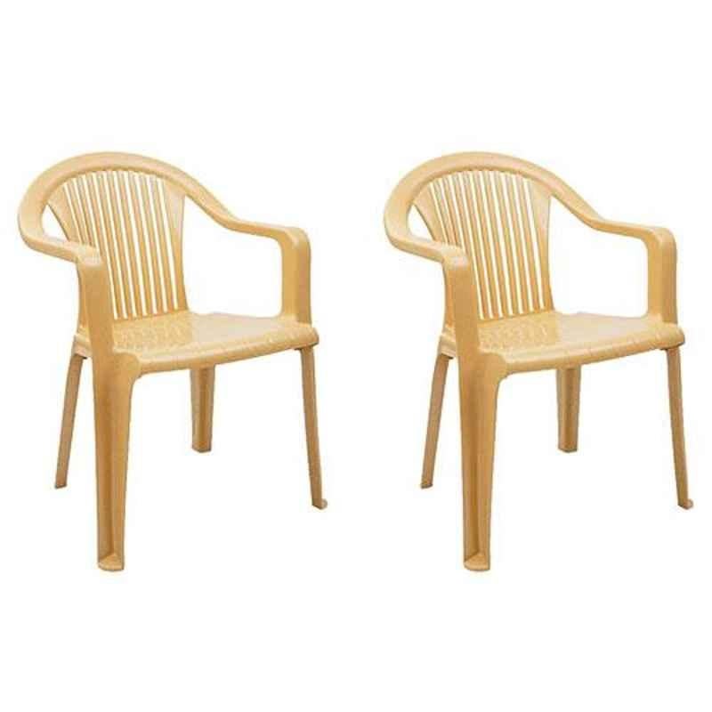 Italica Polypropylene Marble Beige Luxury Arm Chair, 9201-2 (Pack of 2)