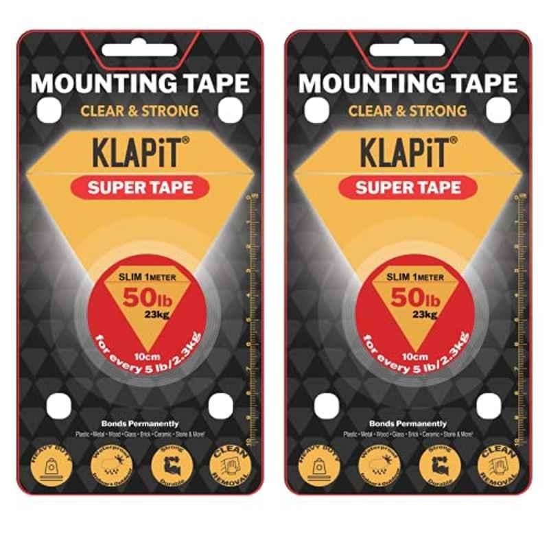Klapit 1m 23kg Acrylic Clear Double Sided Tape Heavy Duty Mounting Tape (Pack of 2)