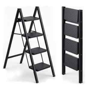 Corvids 150kg 4 Step Black Heavy Duty Carbon Steel Foldable Step Ladder with 2 Years Warranty, CCSL-04B