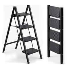 Corvids 150kg 4 Step Black Heavy Duty Carbon Steel Foldable Step Ladder with 2 Years Warranty, CCSL-04B