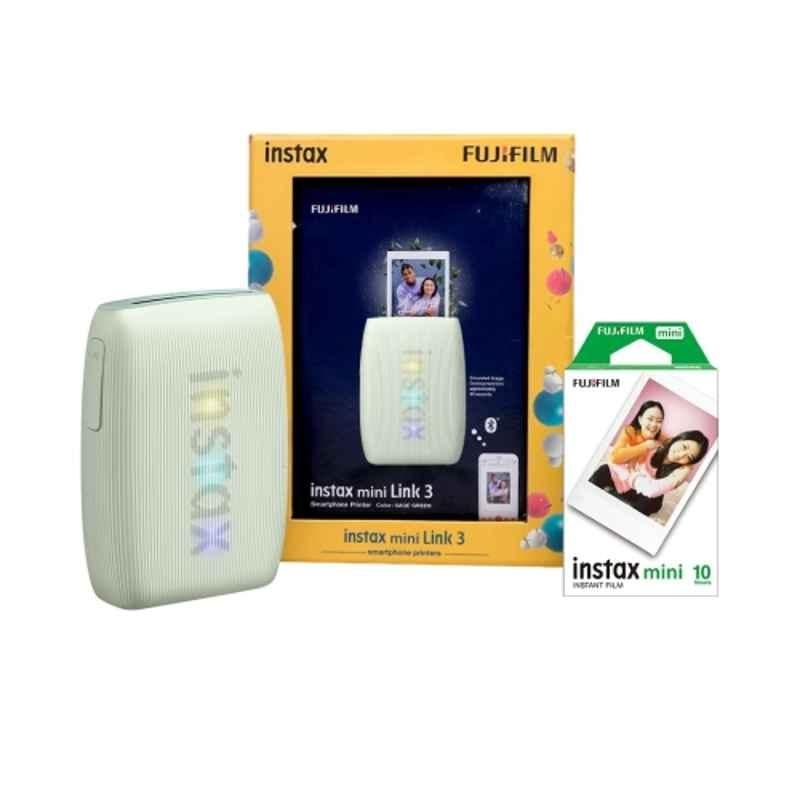 Fujifilm Instax Mini Link 3 5ppm Sage Green Smartphone Instant Photo Printer with 10 Pcs Instant Sheets