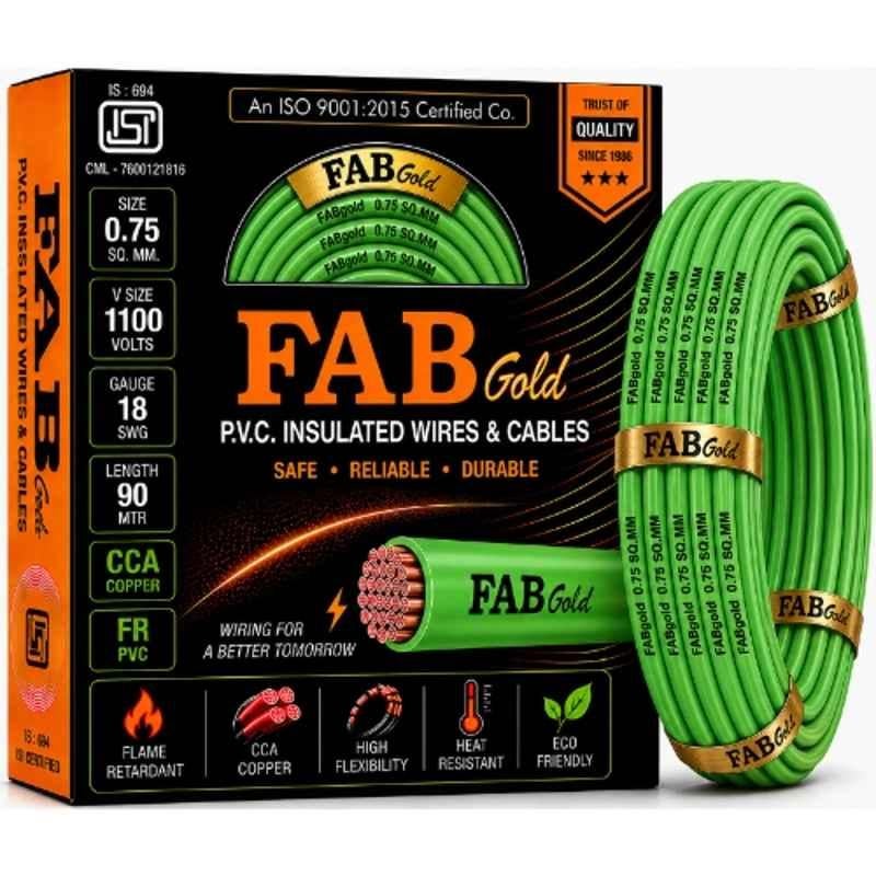 Fabgold 0.75 Sqmm Green FR PVC Multi Strand Electrical Wire, FABGOLD5, Length: 90m