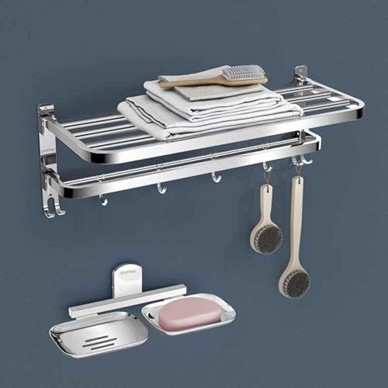 Plantex 2 Pcs Stainless Steel Silver Chrome Finish Bathroom Accessories Set