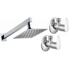 Senkiddpro 2 Pcs Fusion Stainless Steel Chrome Finish Wall Mounted Angle Cock & 4x4 inch Slim Overhead Shower Combo