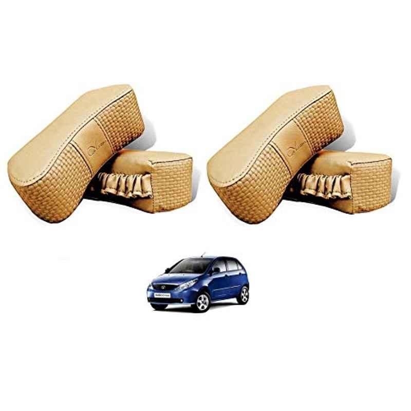 Kozdiko 4 Pcs CV Designer Beige Leatherite Neck Rest Car Cushion Pillow Set for Tata Indica Vista