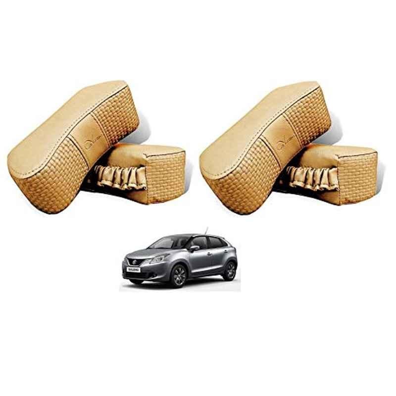 Kozdiko 4 Pcs CV Designer Beige Leatherite Neck Rest Car Cushion Pillow Set for Maruti Suzuki Baleno Nexa