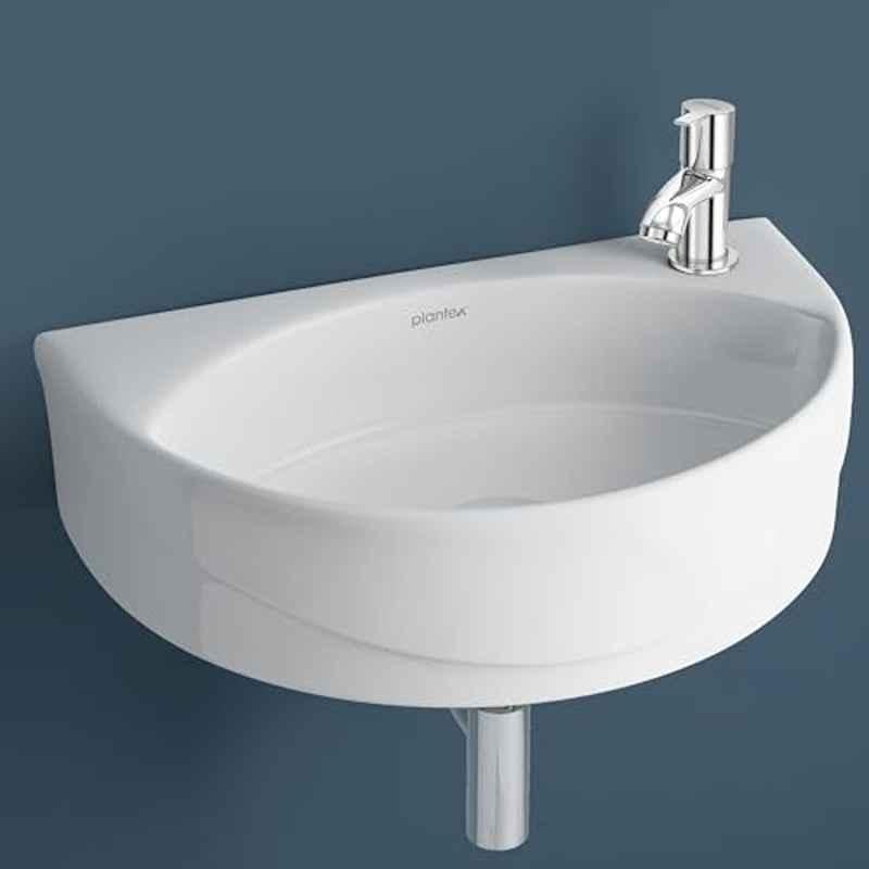 Plantex Cody APS-1062 Ceramic Wash Basin with RI03 Stainless Steel Pillar Cock Mount Tap Set for Bathroom