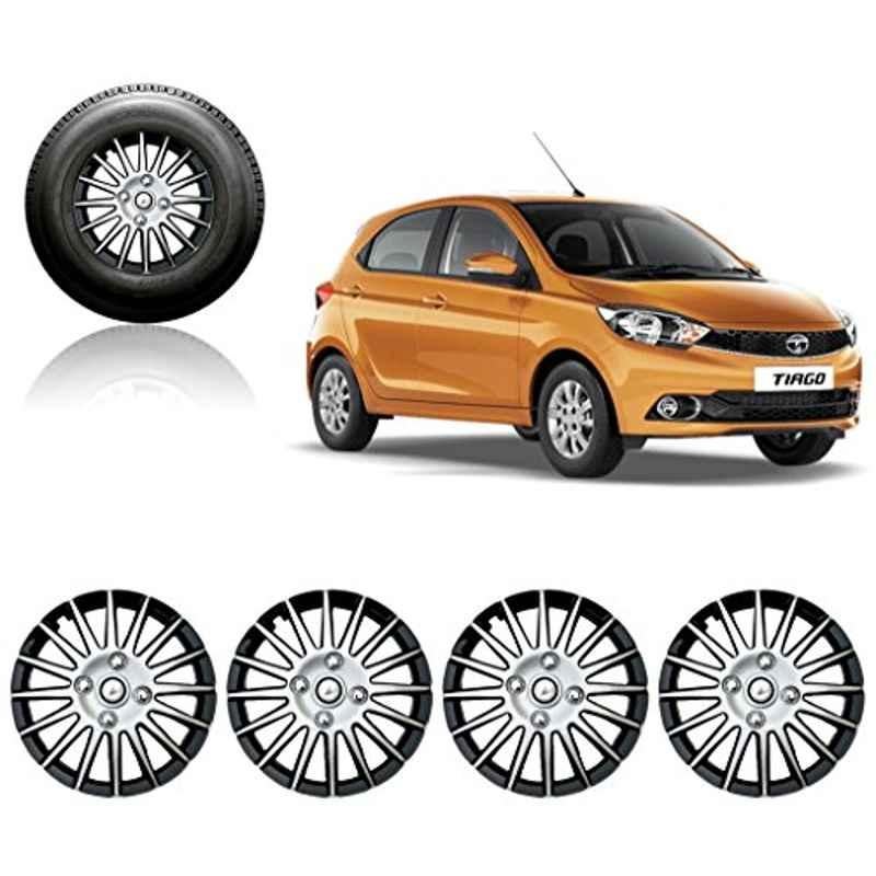 Auto Pearl 4 Pcs 14 inch ABS Silver & Black Wheel Cover Set for TATA Tiago