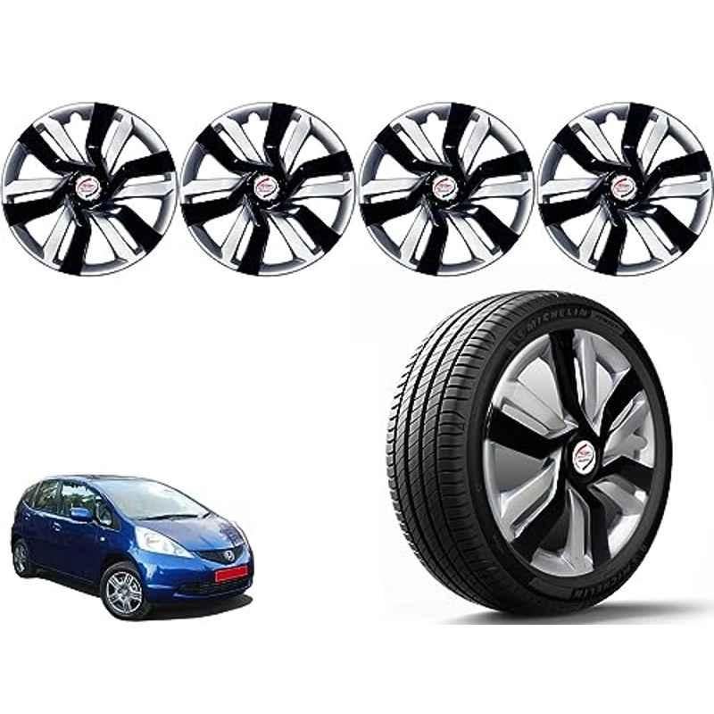 Auto Pearl 4 Pcs 14 inch Polypropylene Black & Silver Press Type Car Wheel Cover Set with Retention Ring for Honda Jazz 2009-2014 E , 14WC_Idtec_Rev_Jazz2009_14EModel