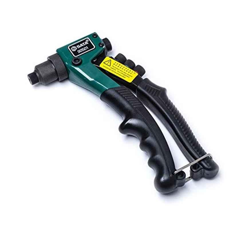Sata St90501Sc 8- inch Riveter Gun, With A Heavy-Duty Steel Body And A Spring-Loaded Rubber Handle That Ejects Rivet Stems Automatically